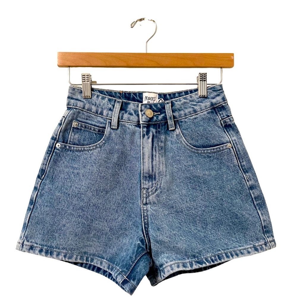 Princess Polly Tropicana High-Waist Mid Blue Wash Denim Shorts Size 2